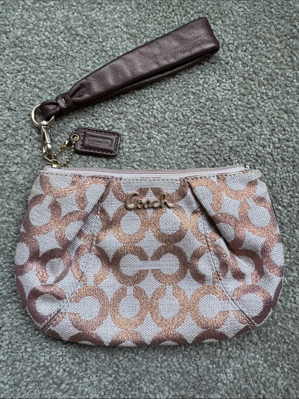 Coach Metallic Rose Gold Signature Wristlet Pouch